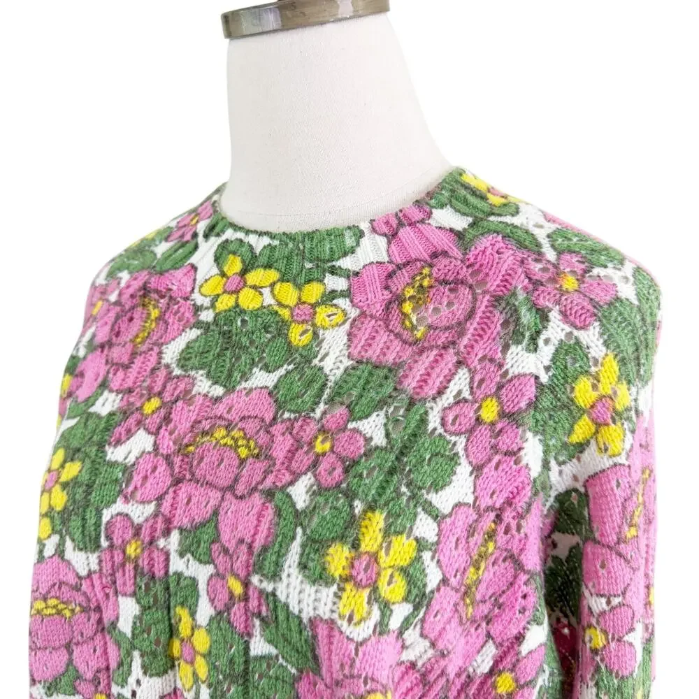 Show Me Your Mumu Pink/Green Floral Print Sweater Women's Size Small Crew Neck